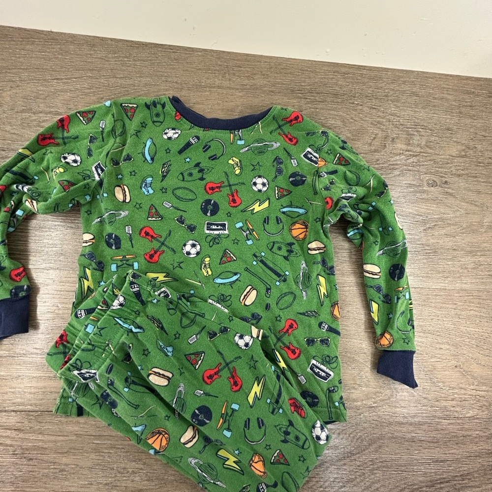 Green Kids PJs with Fun Sports Print